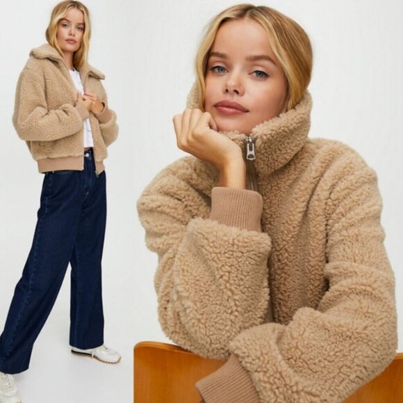 Aritzia Wilfred Free the Teddy Jacket Zip Up Plush Sherpa in Sanders, Size XS - Picture 2 of 16